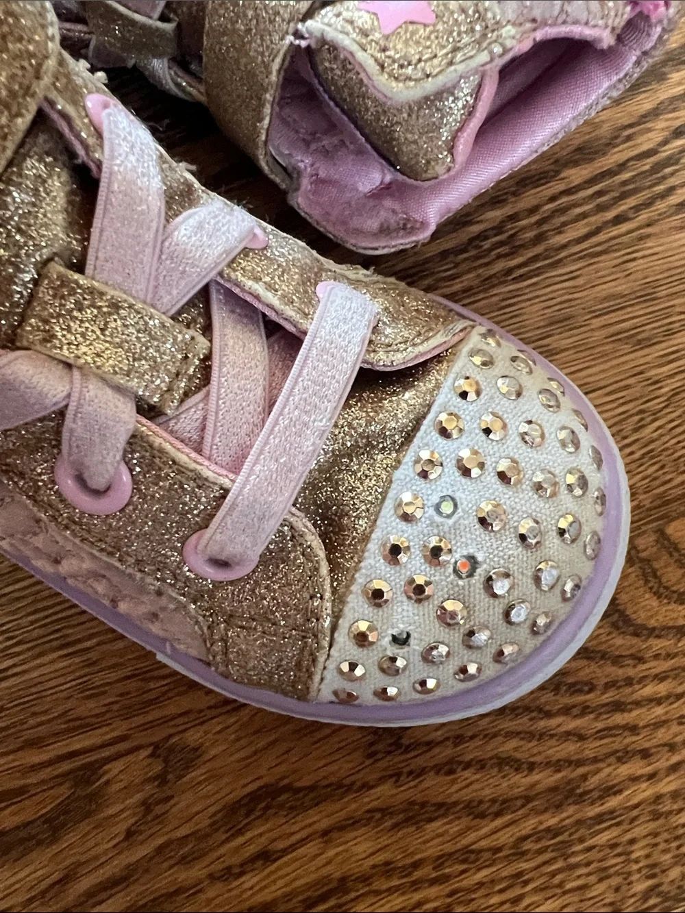 Skechers Twinkle Toes Gold Glitter & Pink High-Top Sneakers for Kids